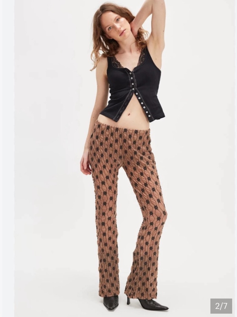 Free People Margot Lace Flare Pants in Woodsmoke, Size L, NWT